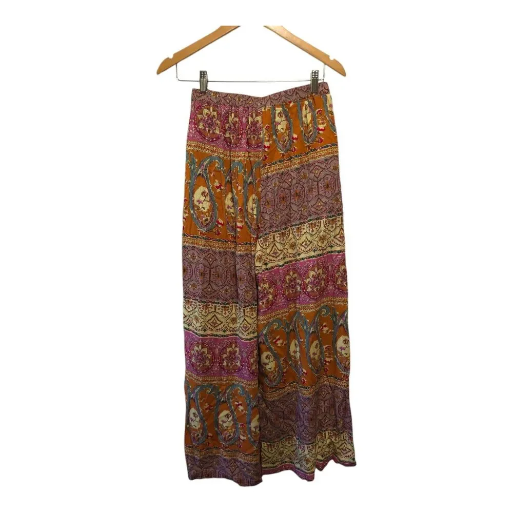 UMGEE Pants ‎ Patchwork Wide Legs Ruffle Hem Boho Festival Hippie SMALL